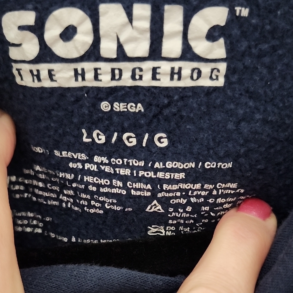 Blue Sweatshirt with Tan Long Sleeves and Sonic Graphic - Picture 3 of 8